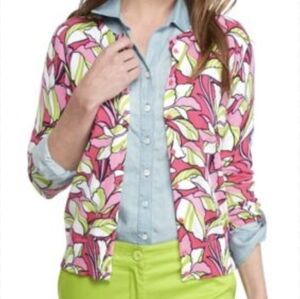 Crown & Ivy Pink Floral Cardigan Sweater Large